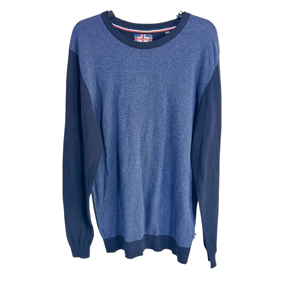 Soul of London Blue Check Knit Cotton Crewneck Pullover Sweater Mens Size XL NWT